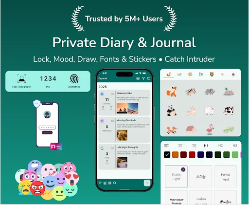 Daynote ڈاؤن لوڈ کریں – پرائیویٹ ڈائری اور سیکور نوٹس ایپ - Screenshot 1