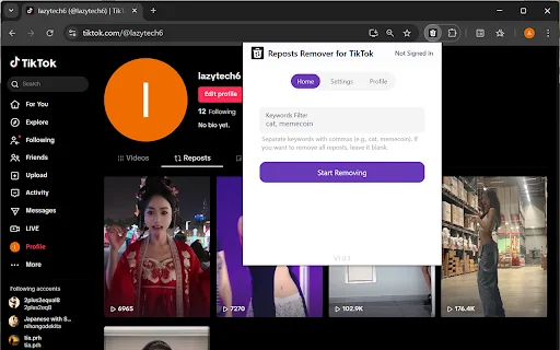 Reposts Remover for TikTok ڈاؤن لوڈ کریں – TikTok Reposts ہٹائیں - Screenshot 1