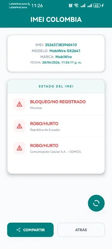 IMEI COLOMBIA ایپ ڈاؤن لوڈ کریں – کولمبیا میں فون سٹیٹس چیک کریں - Screenshot 2