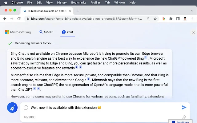 Bing Chat for All Browsers ڈاؤن لوڈ کریں – کسی بھی براؤزر پر Bing AI - Screenshot 1